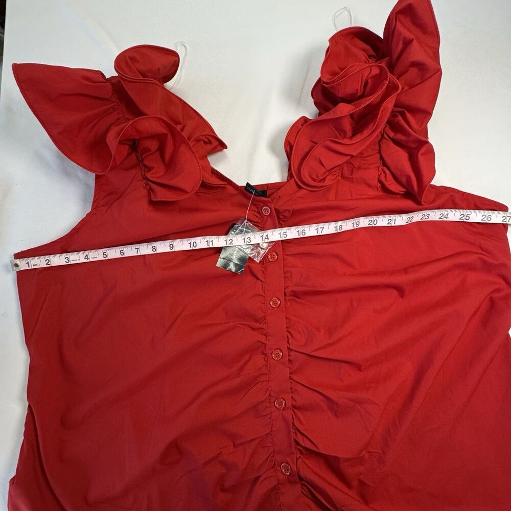 Ashley Stewart Red Ruffle Top NWT Plus Size 24 Button Front Stretch Blouse - Picture 6 of 7